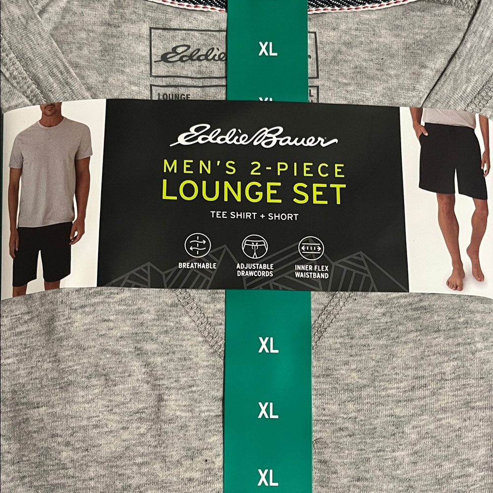 NWT Eddie Bauer Men's Gray 2 Piece T-Shirt+Short Lounge Set - Size XL